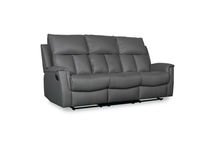 Bergamo Leather 3 Seater Recliner Sofa - Dark Grey