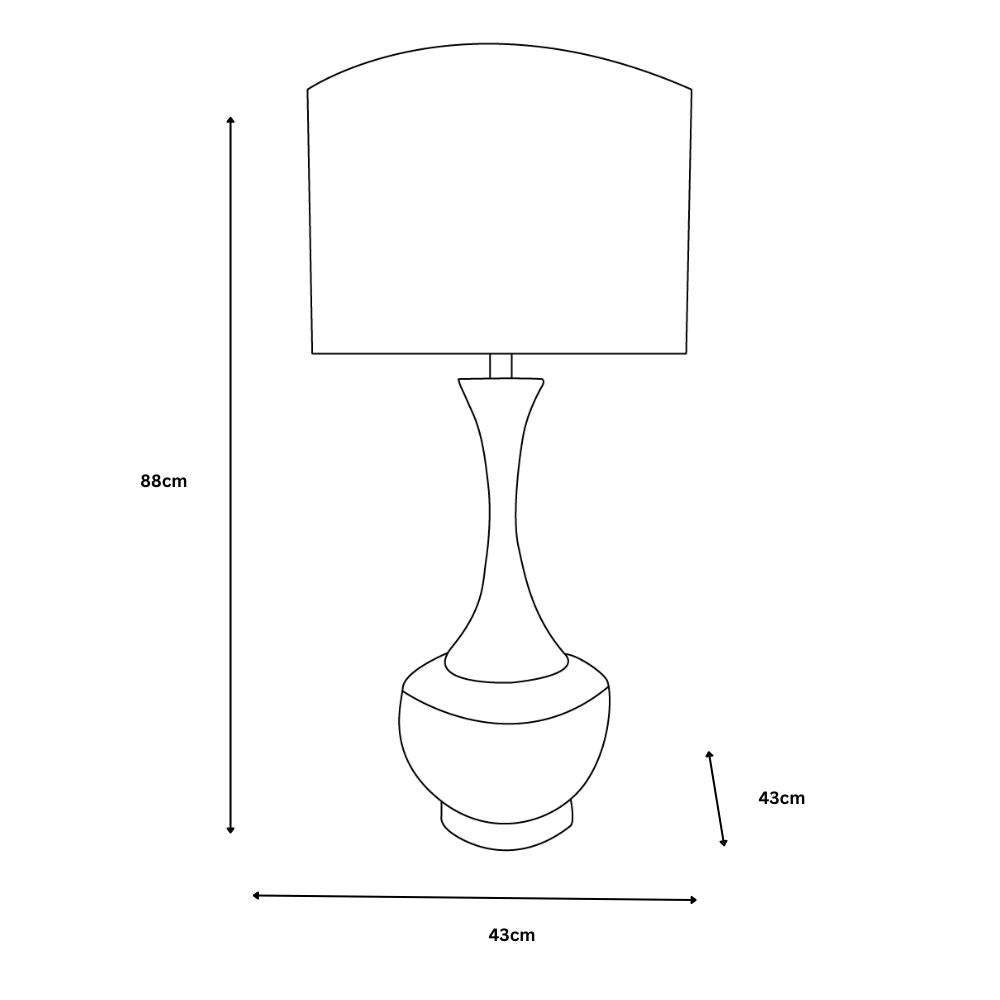 Line drawing of a lamp with dimensions labeled