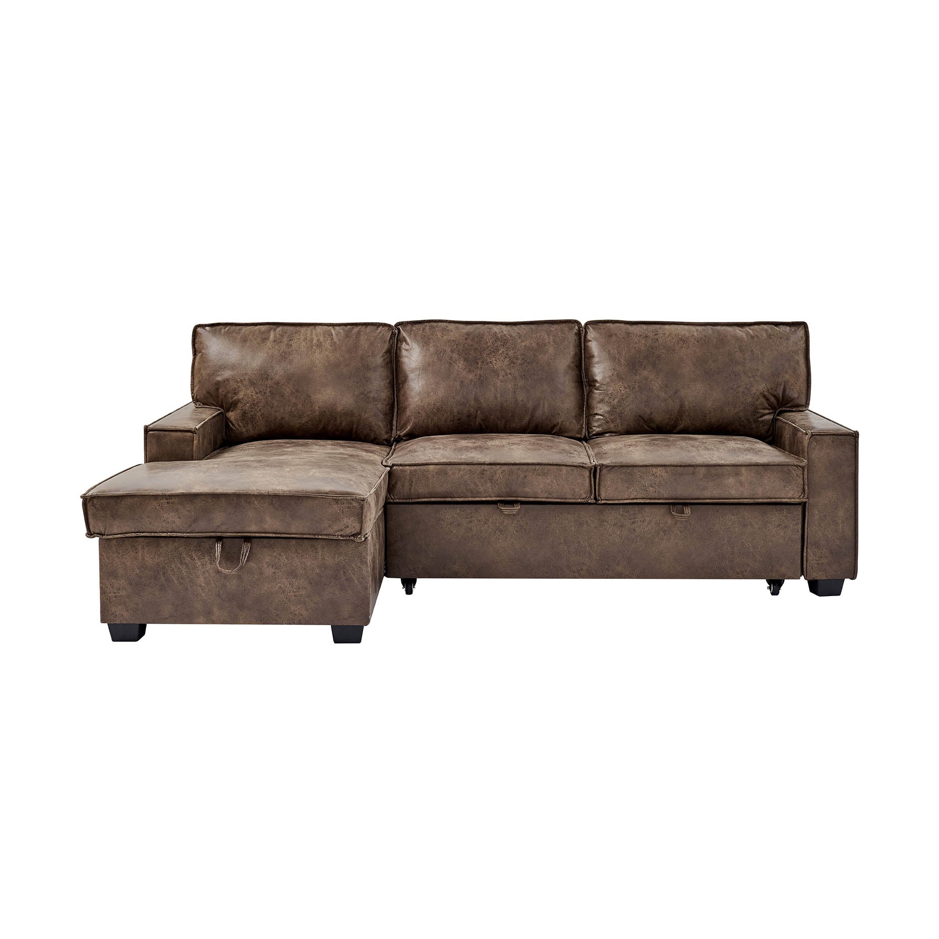 Havar Corner Sofa Bed: Brown Leather Aire (Left)