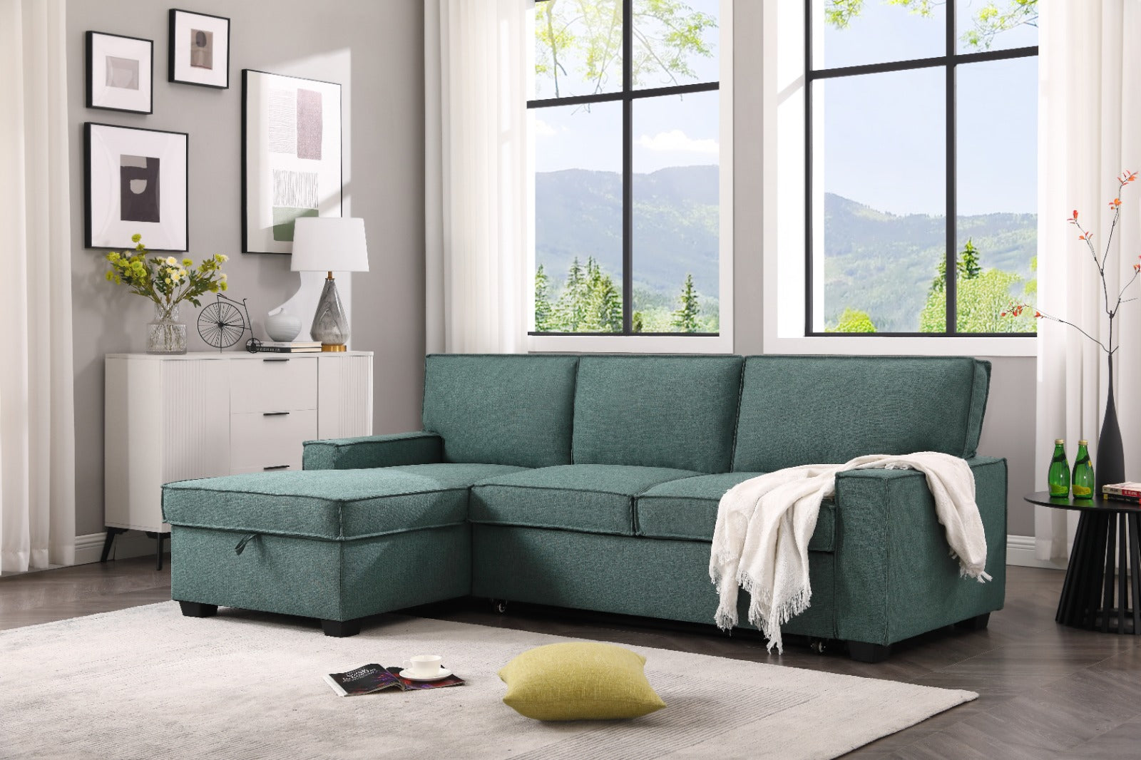 Havar Corner Sofa Bed: Teal (Left)