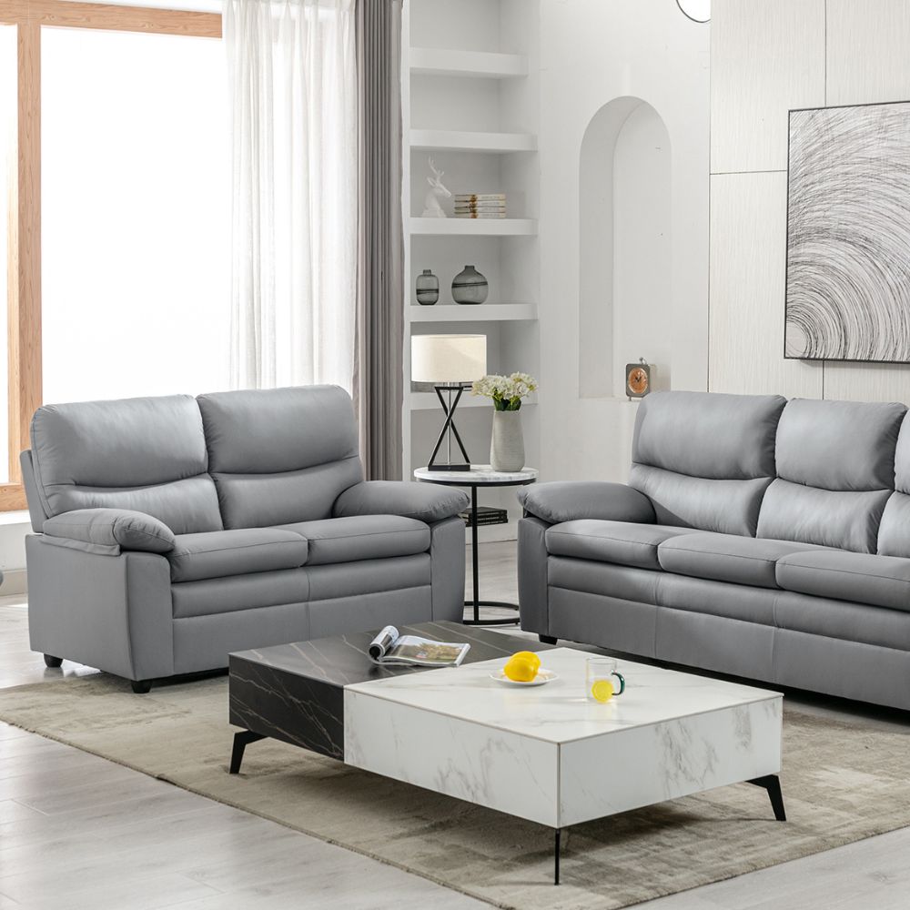 Andreas Grey Faux Leather 3+2 Seater Set