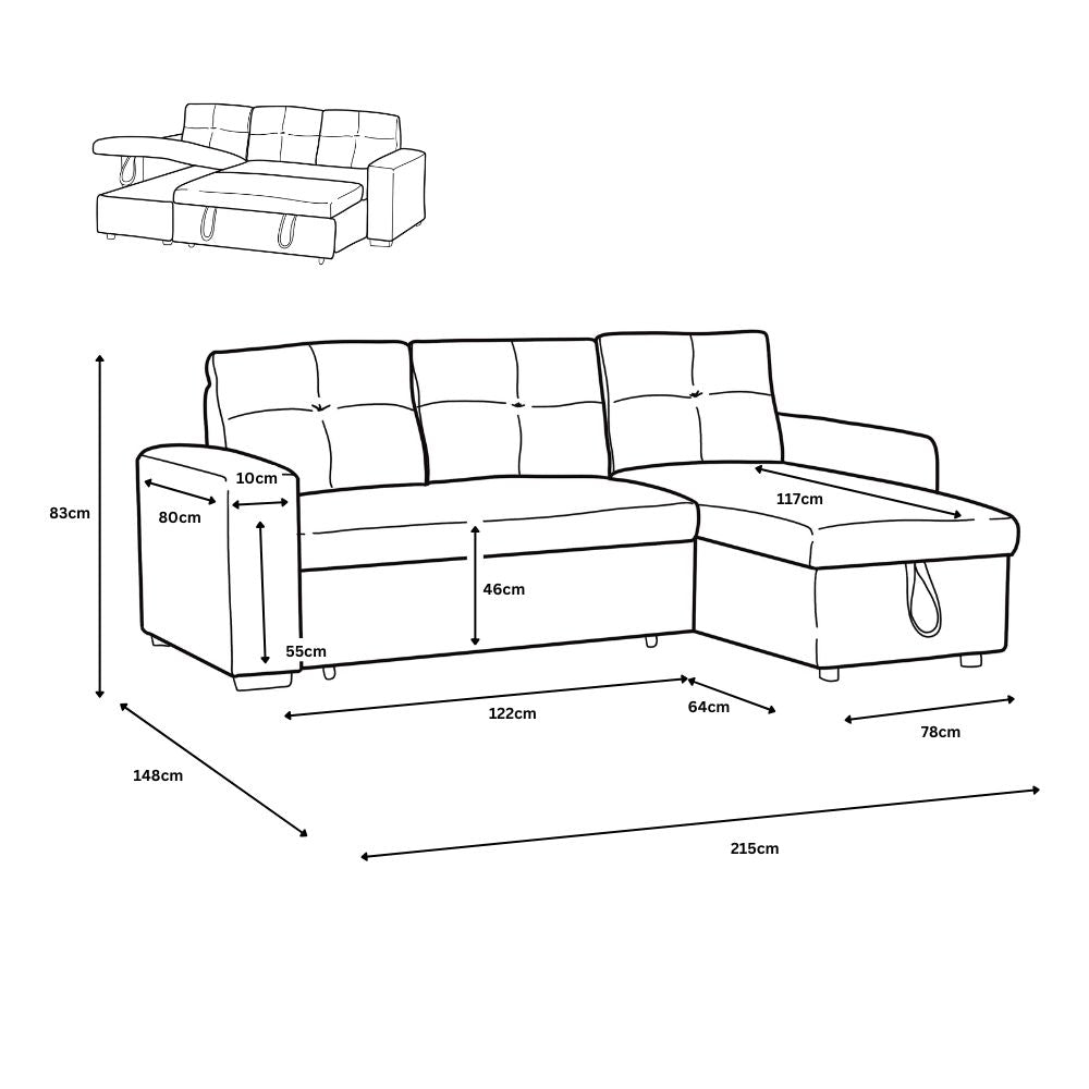 Lincoln Interchangeable Corner Sofa Bed - Grey