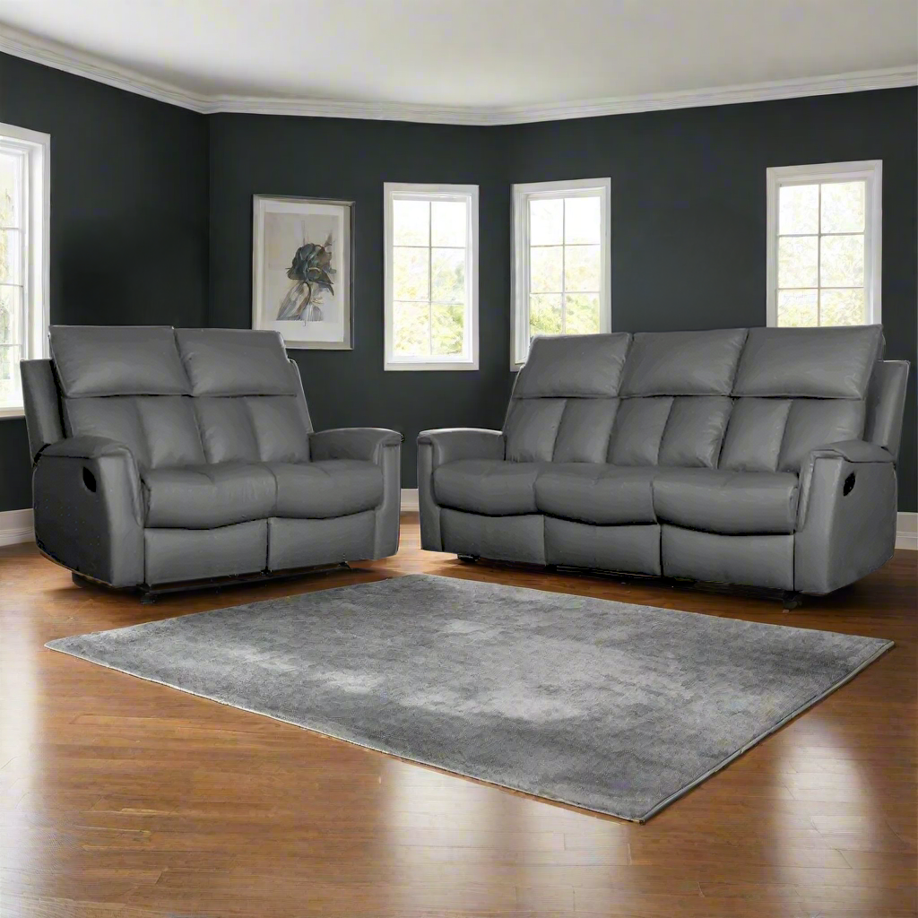 Bergamo Leather 3+2 Seater Dark Grey Recliner Sofa Set