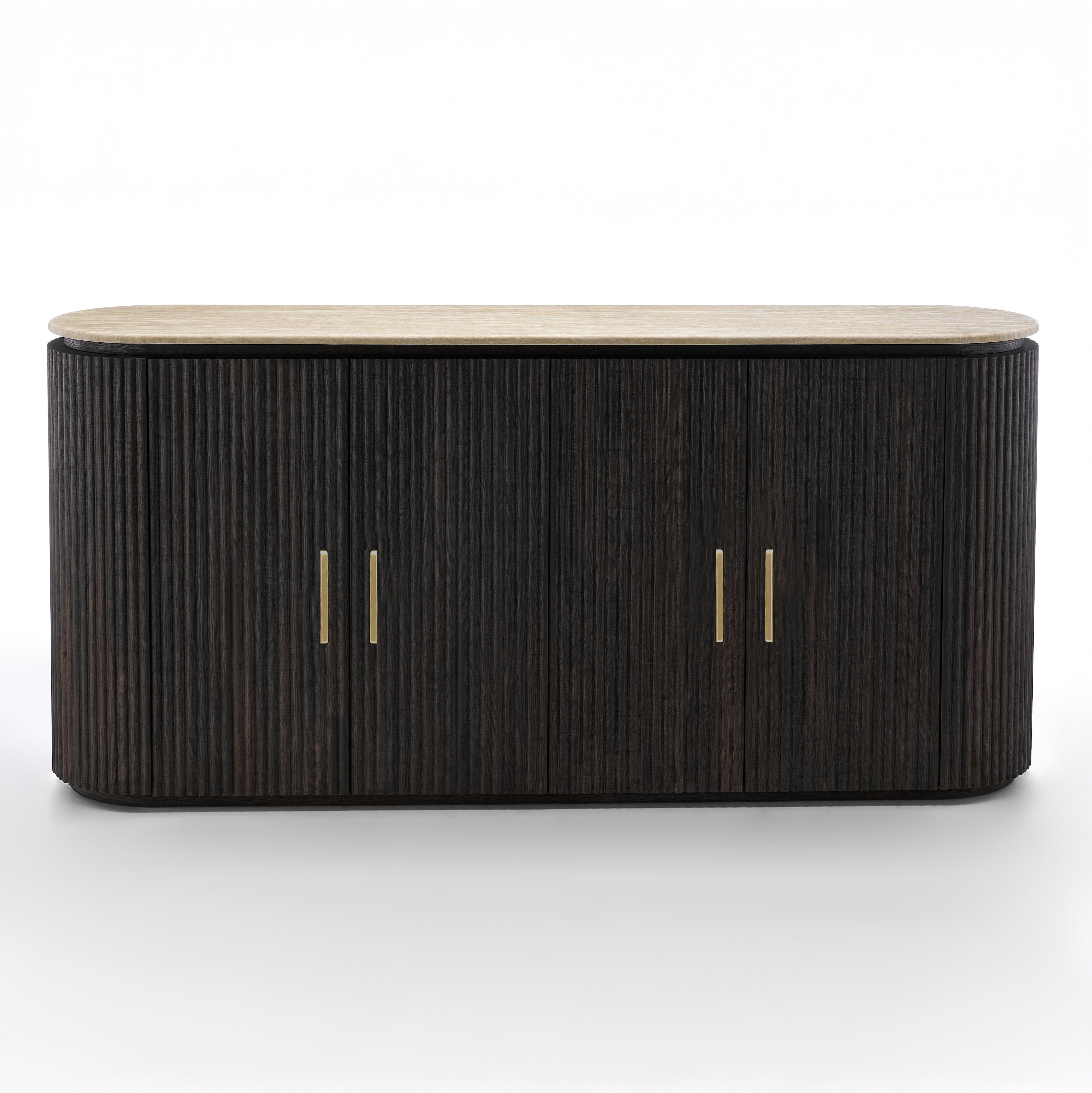 Wooden cabinet with a light wood top and dark wood body on a white background