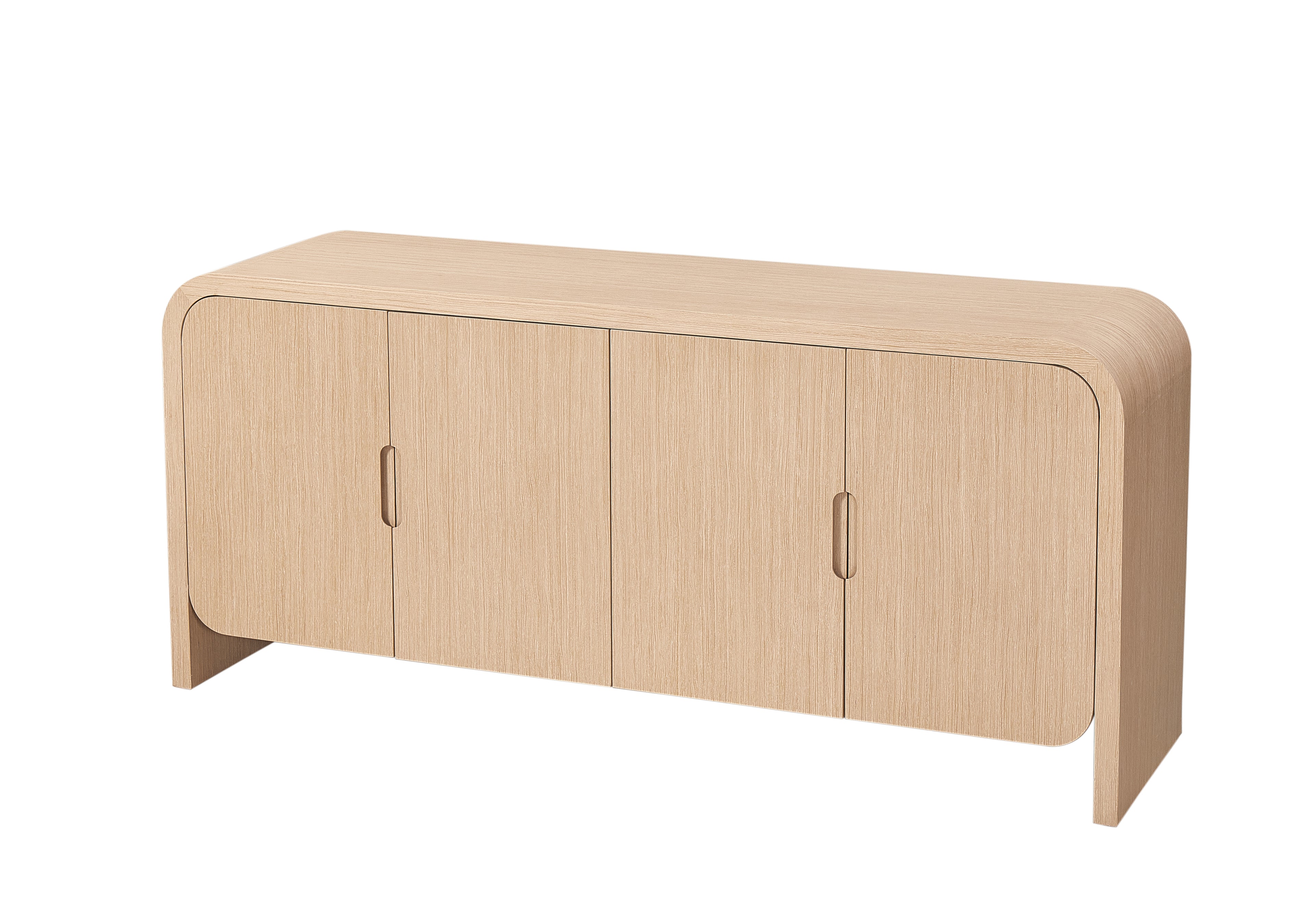 Beige sideboard with three doors on a white background