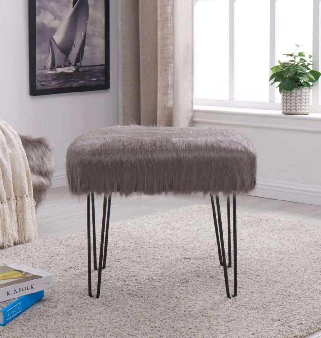 Faux Sheepskin Dressing Table Stool - Grey