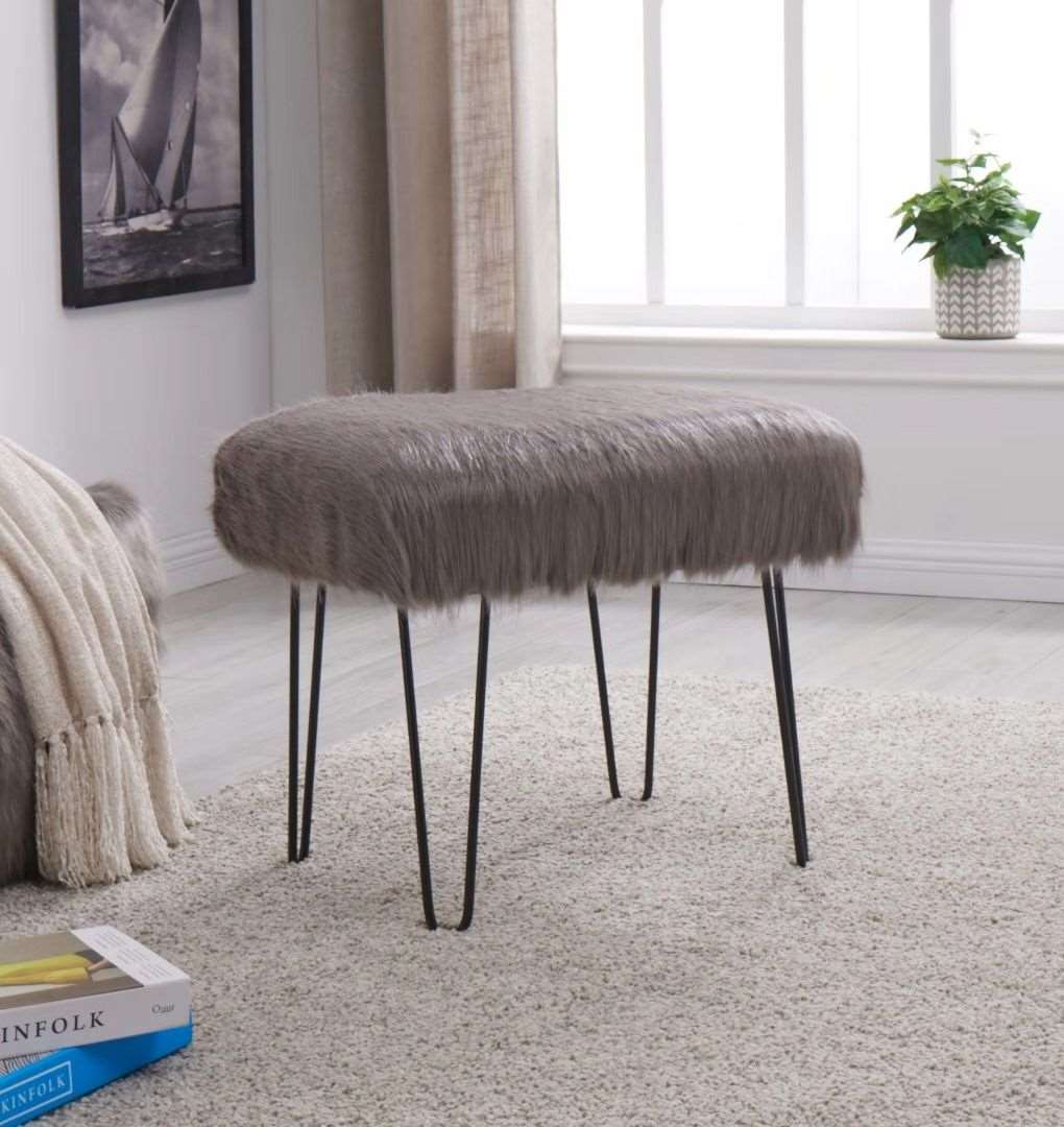 Faux Sheepskin Dressing Table Stool - Grey