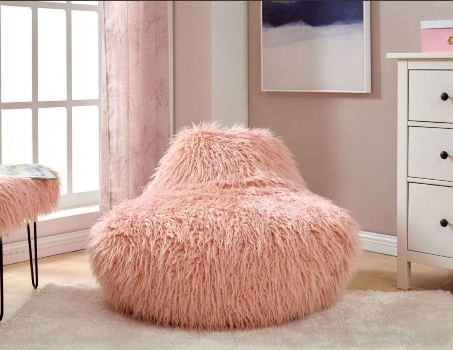 Faux Sheepskin Bean Bag - Pink