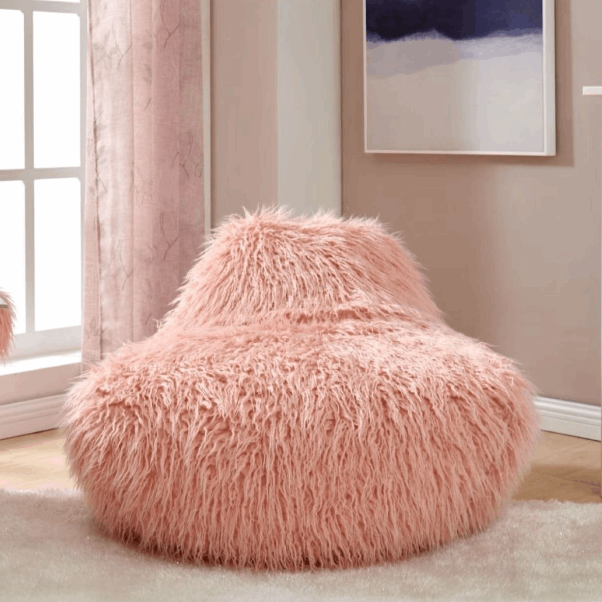Faux Sheepskin Pink Bean Bag