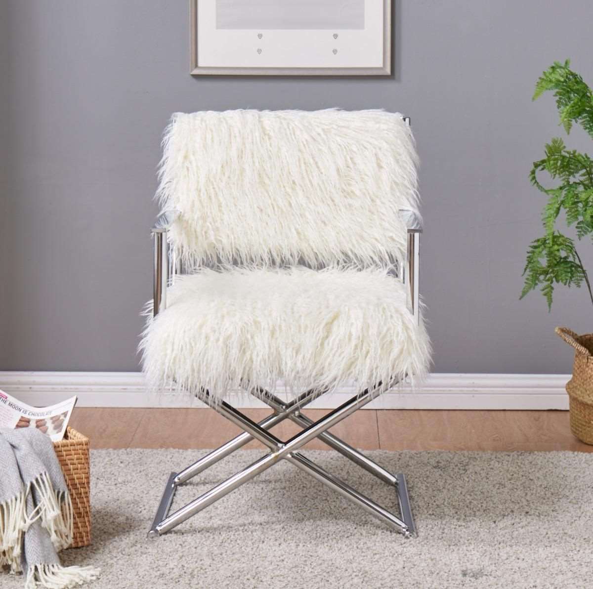Faux Sheepskin Directors Chair - White