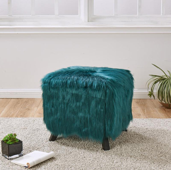Faux Sheepskin Cube Stool - Teal