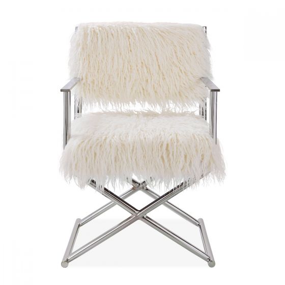 Faux Sheepskin Directors Chair - White