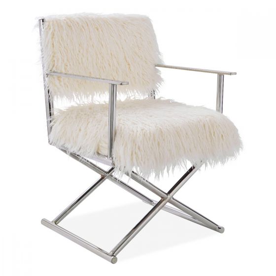 Faux Sheepskin Directors Chair - White