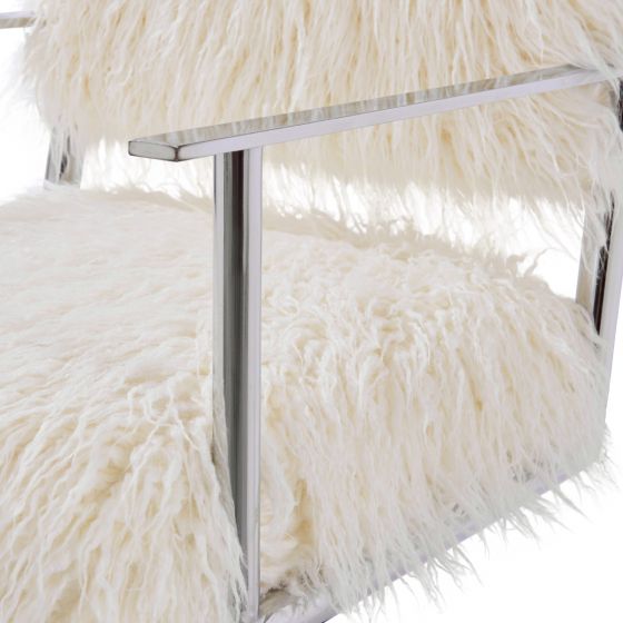 Faux Sheepskin Directors Chair - White