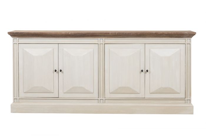 Devon 4 Door Sideboard - Rustic White / Oak Wash Top