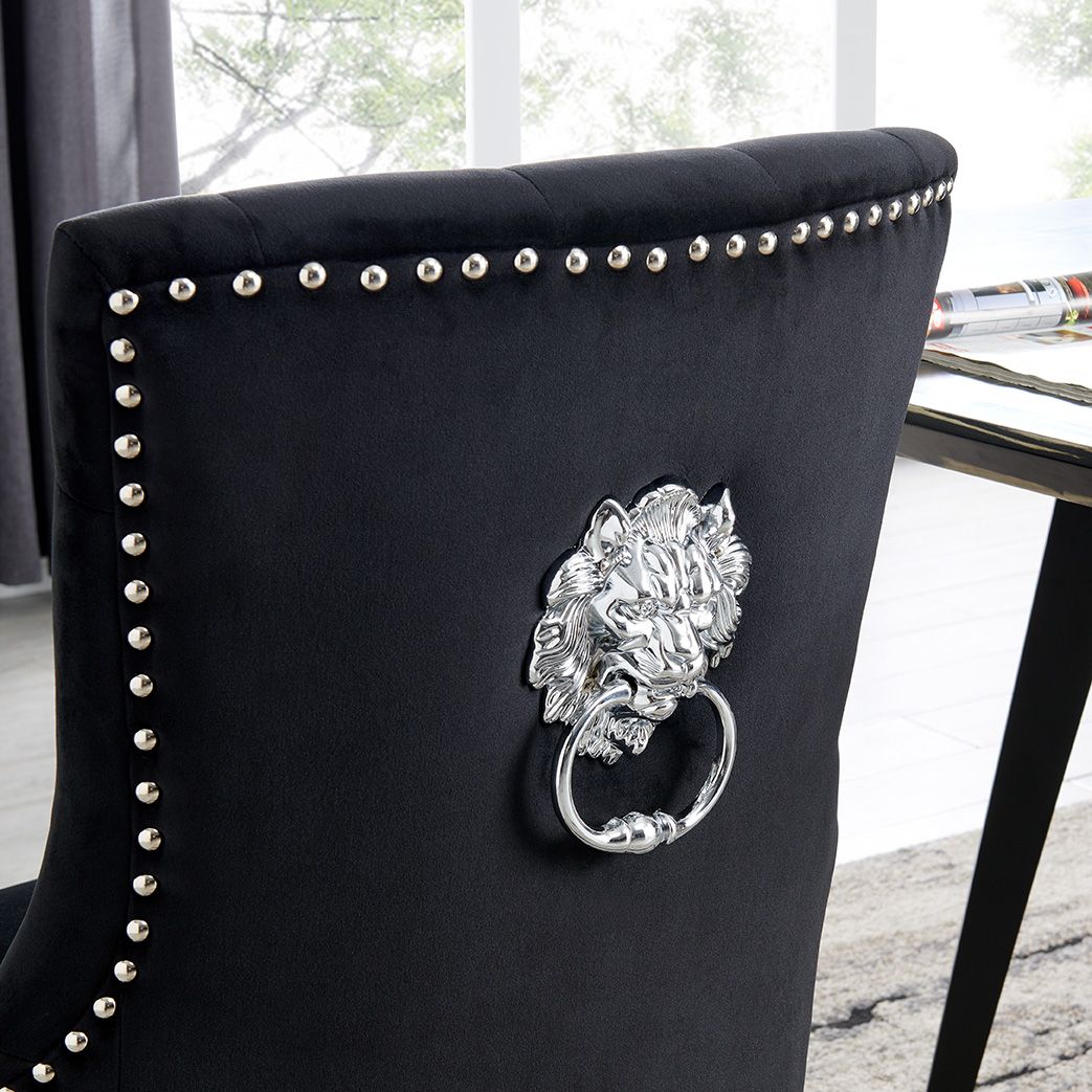 Lion Knocker Dining Chair-Black Velvet