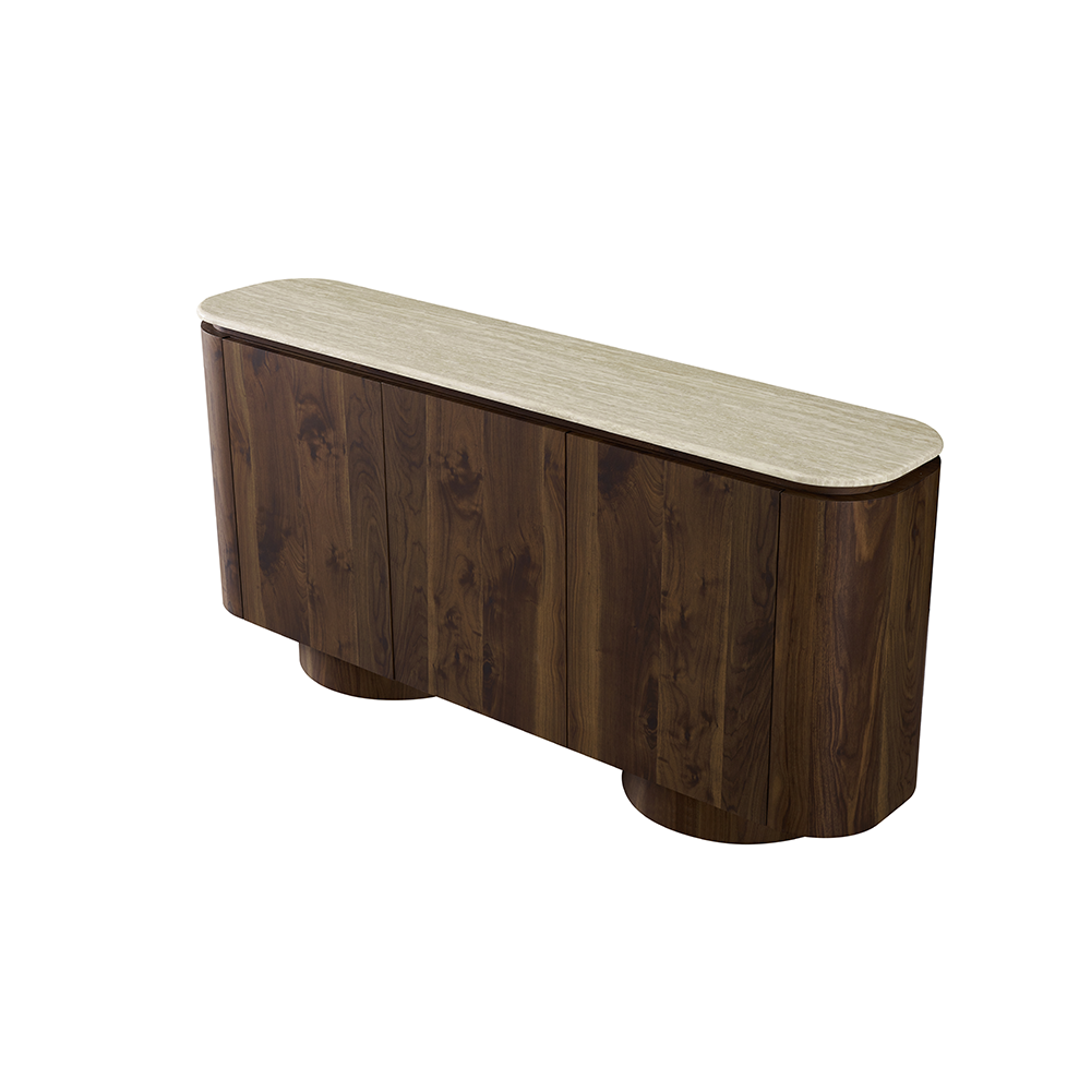 Wooden console table with a light wood top on a white background