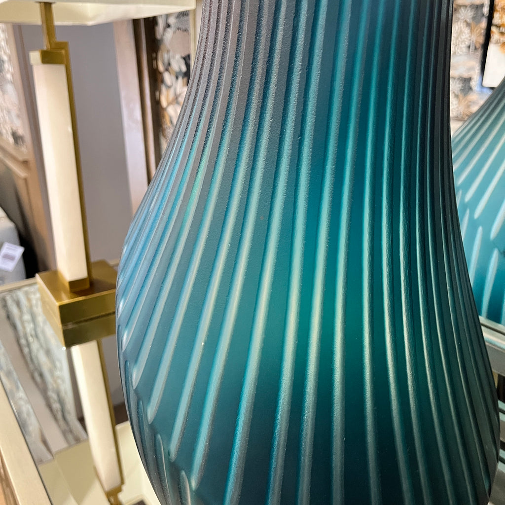 Ribbed Glass Vase Blue 50cm