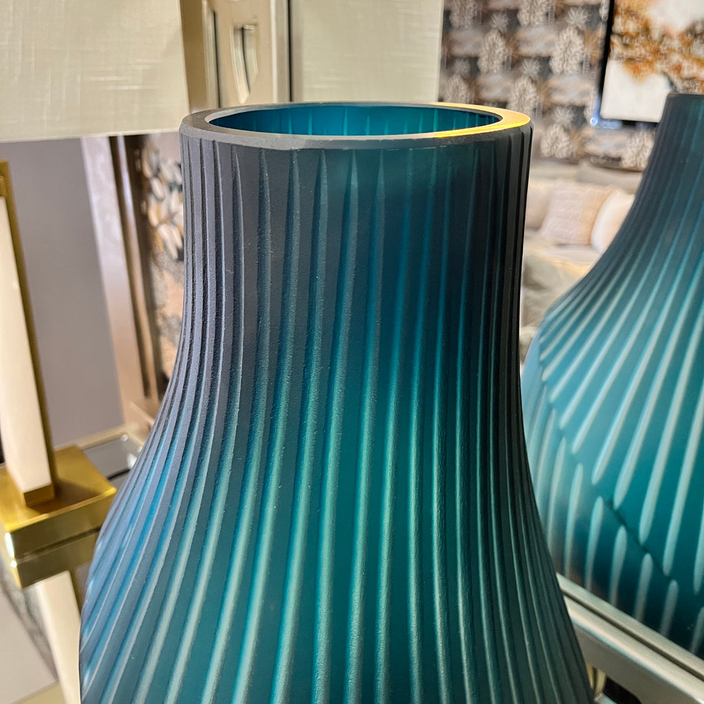 Ribbed Glass Vase Blue 50cm