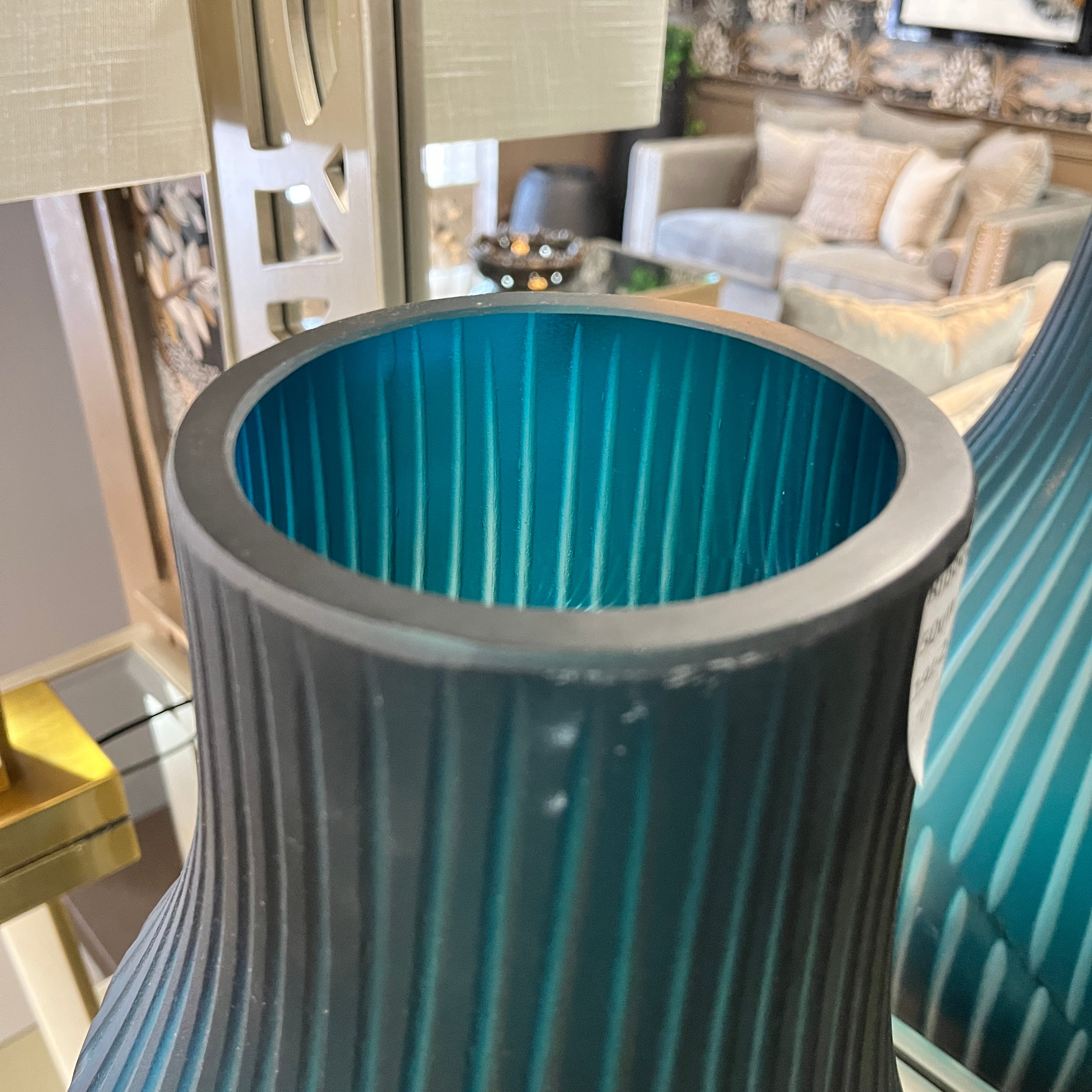 Ribbed Glass Vase Blue 50cm