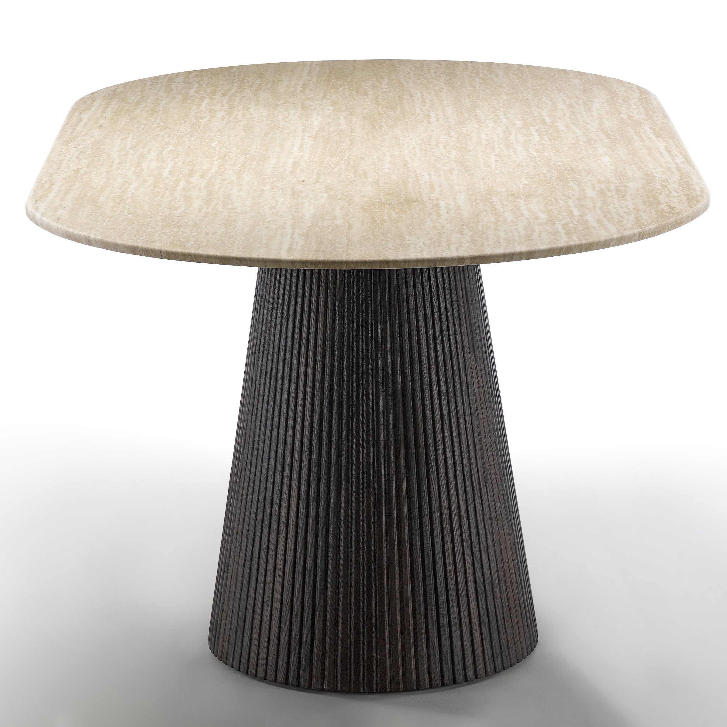 Modern table with a textured lampshade on a white background