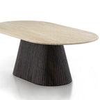 Wooden table with a light wooden top and dark wooden base on a white background