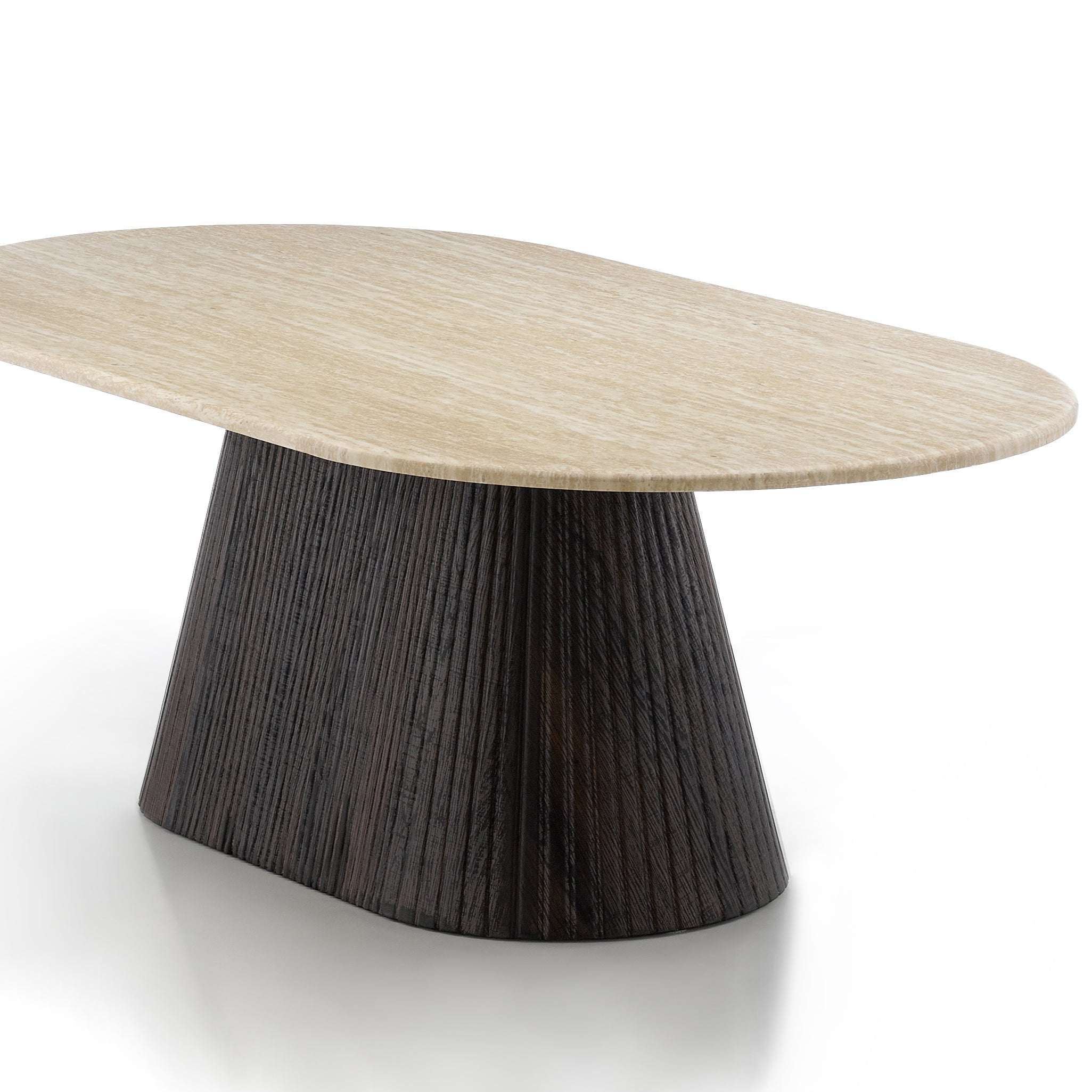 Wooden table with a light wooden top and dark wooden base on a white background