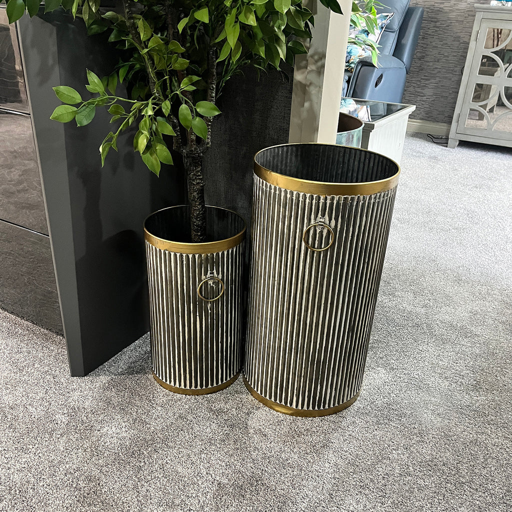 3pc Ribbed Zinc Planters