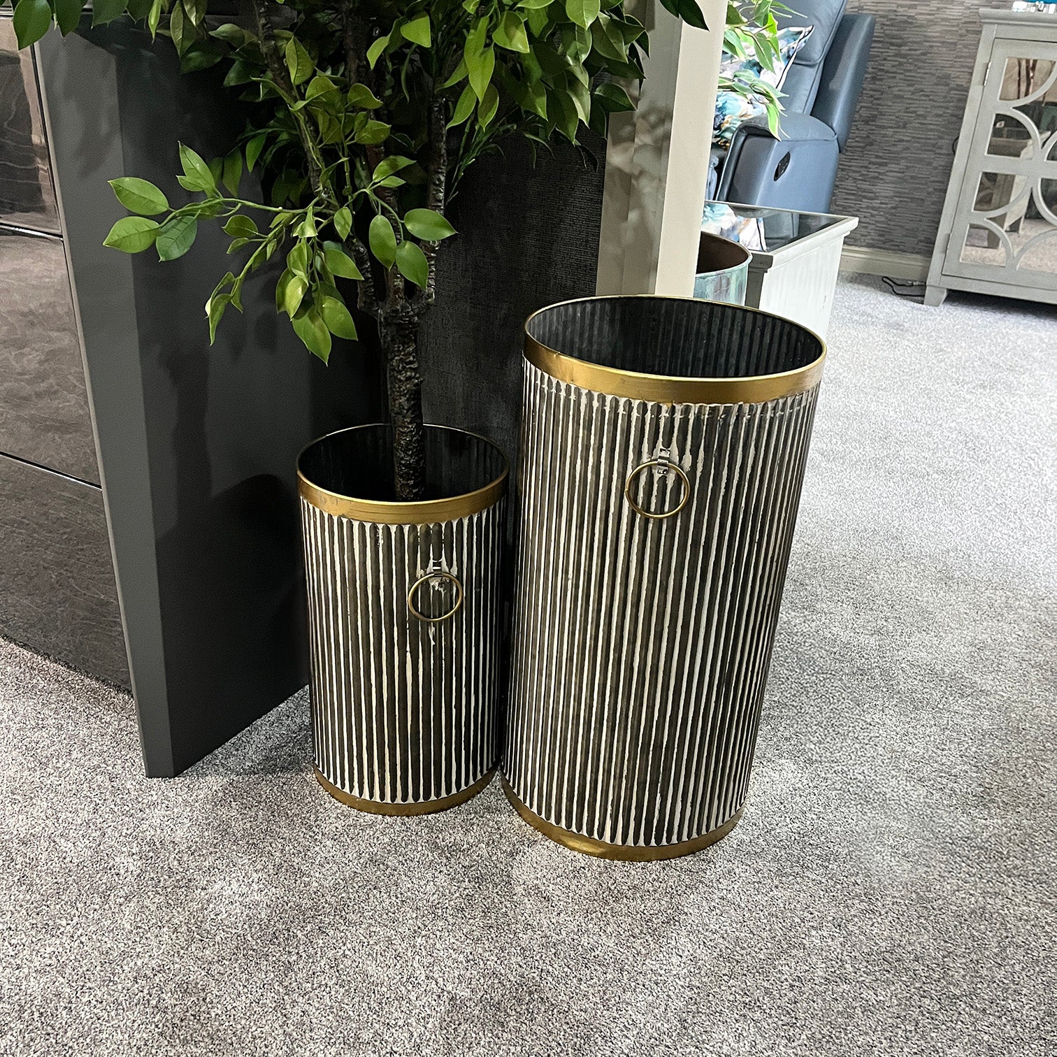 3pc Ribbed Zinc Planters