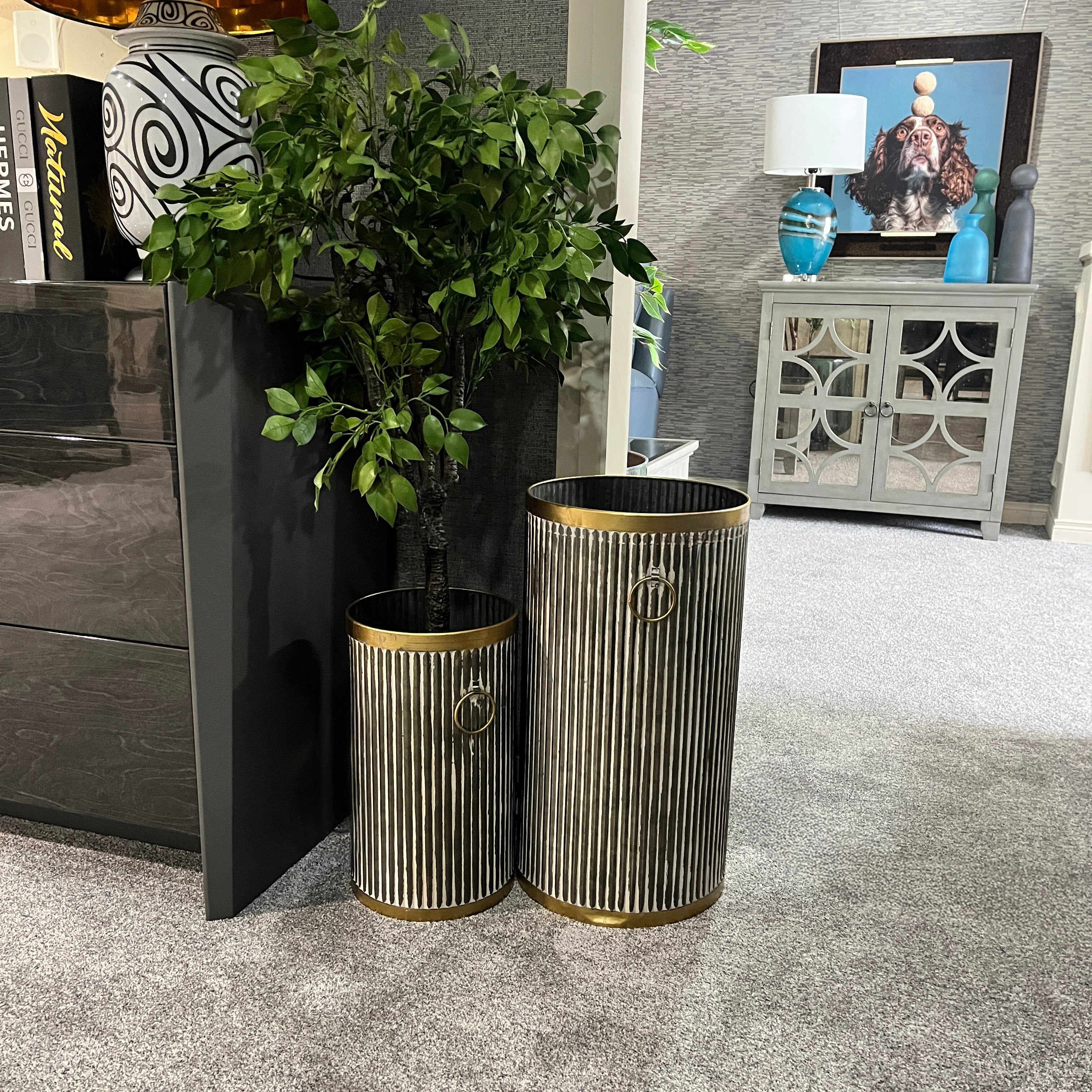 3pc Ribbed Zinc Planters