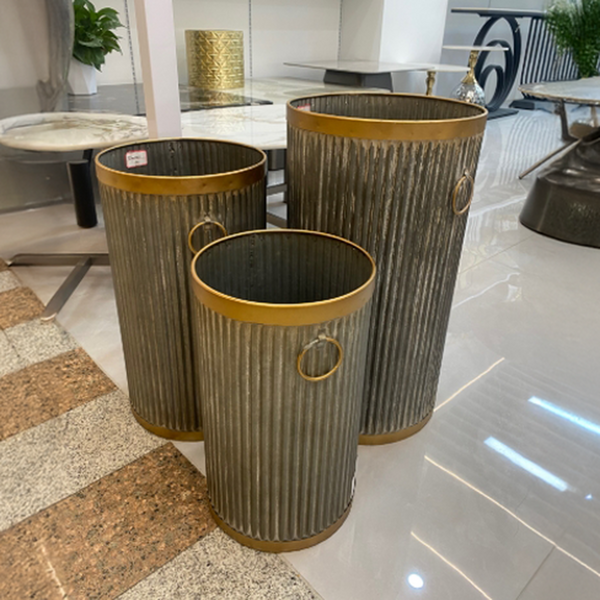 3pc Ribbed Zinc Planters