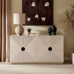 Beige sideboard with geometric design in a living room setting