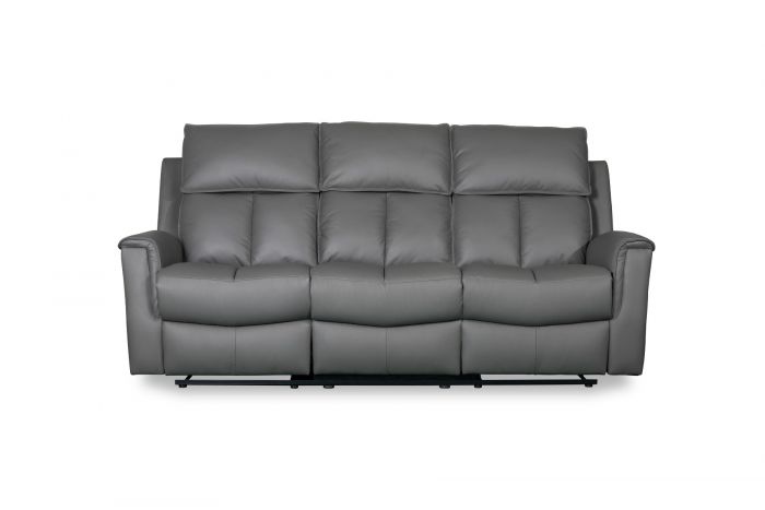 Bergamo Leather 3 Seater Recliner Sofa - Dark Grey