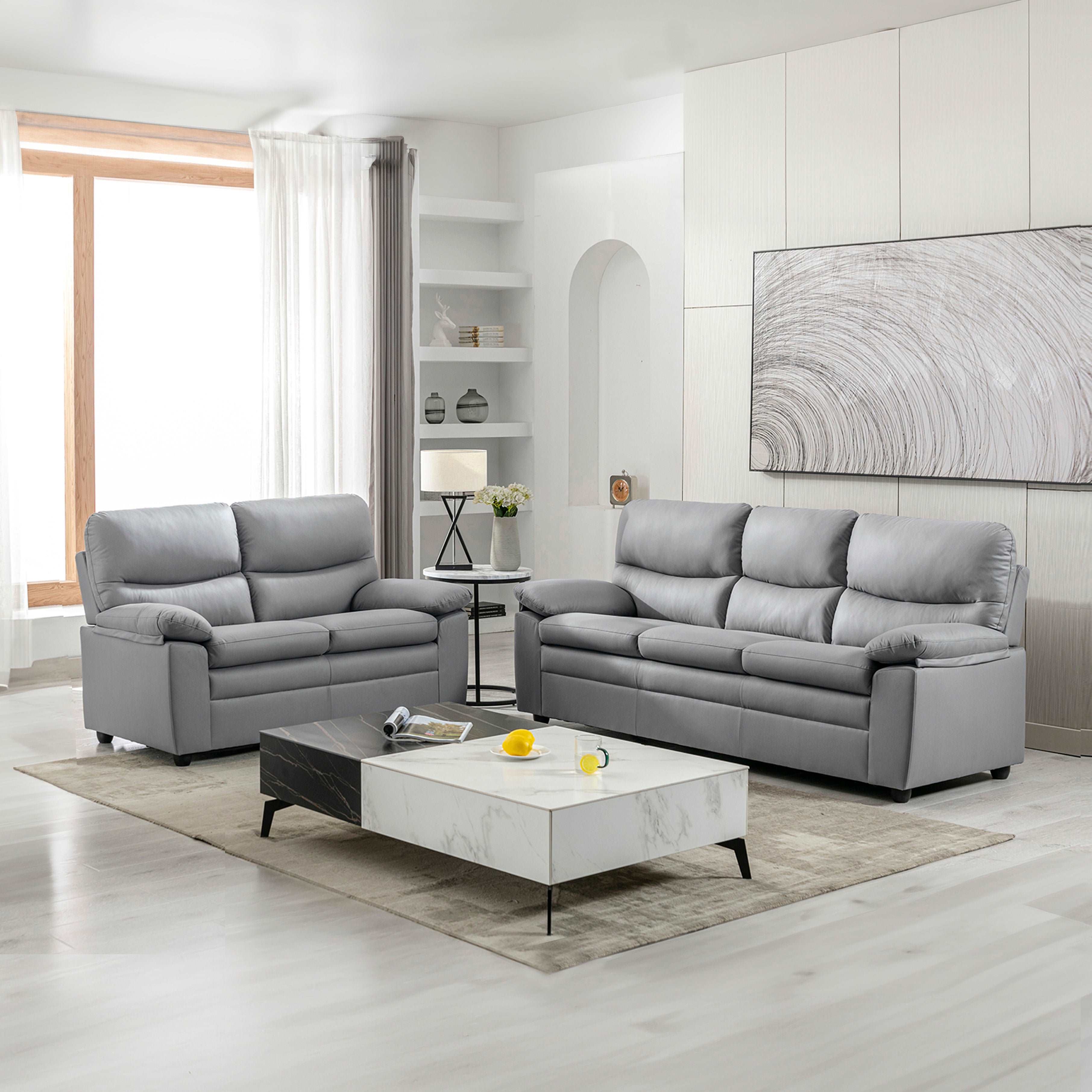 Andreas Grey Faux Leather 3+2 Seater Set