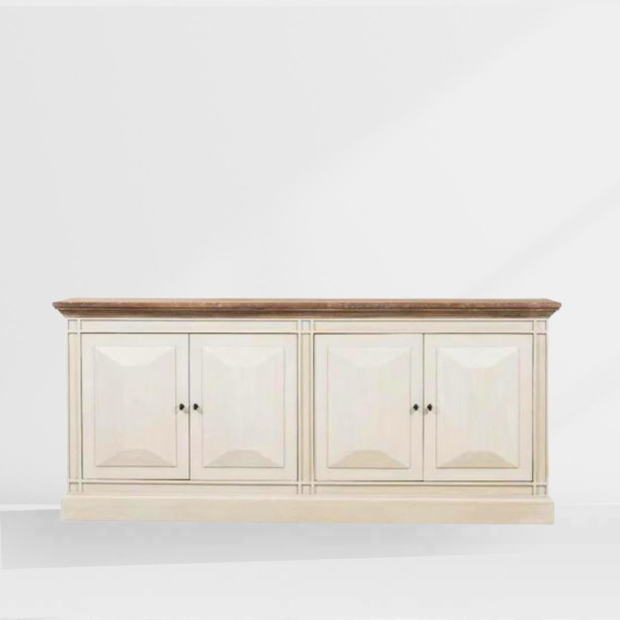 Devon 4 Door Sideboard - Rustic White / Oak Wash Top