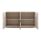 Beige cabinet with open doors on a white background