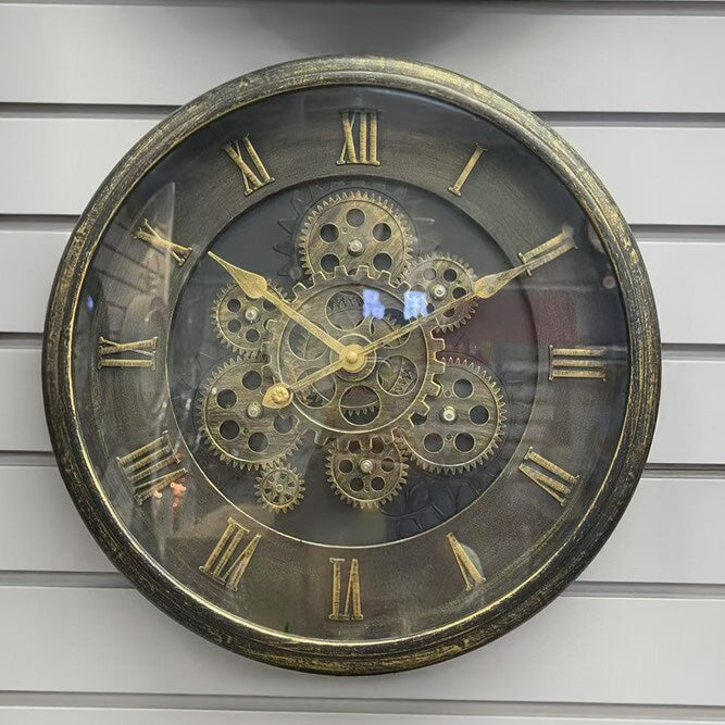 Antiqued Brass Gear Wall Clock