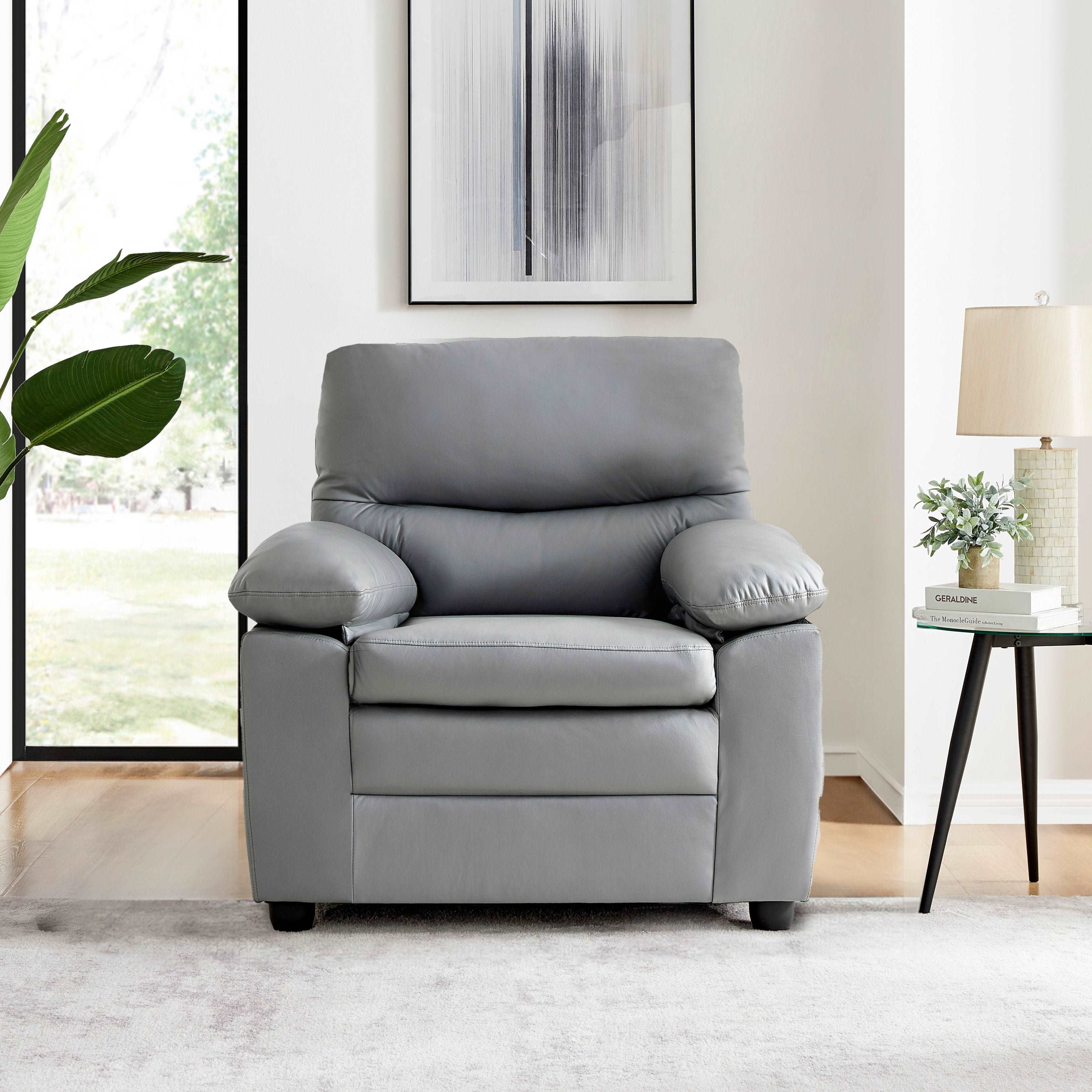 Andreas Grey Faux Leather Armchair