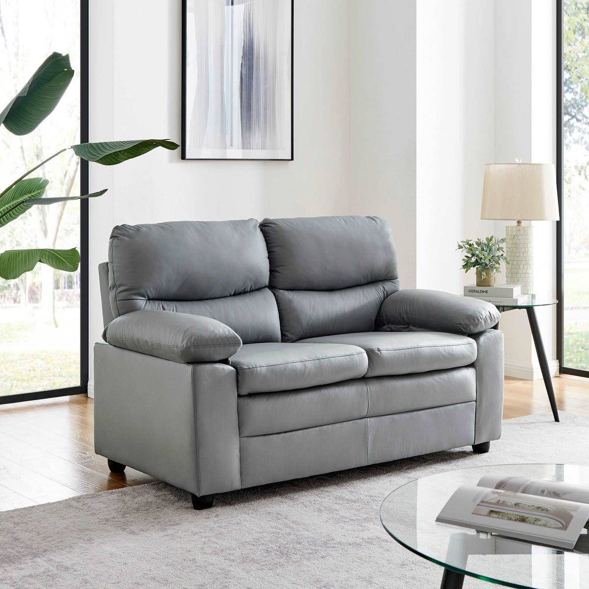 Andreas Grey Faux Leather 2 Seater Sofa