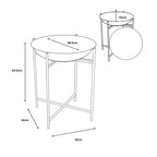 Measurement diagram of a round side table with dimensions labeled.