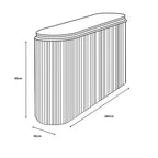 Line drawing of a rectangular outdoor table with dimensions labeled.