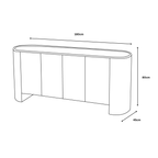 Line drawing of an oval-shaped table with dimensions labeled.