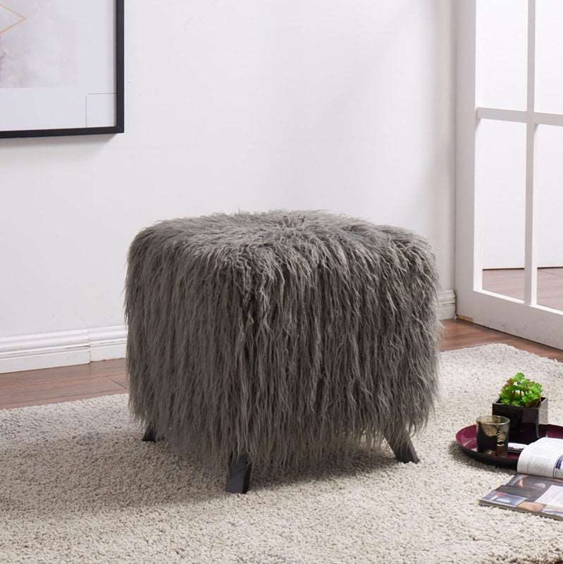 Faux Sheepskin Cube Stool - Grey