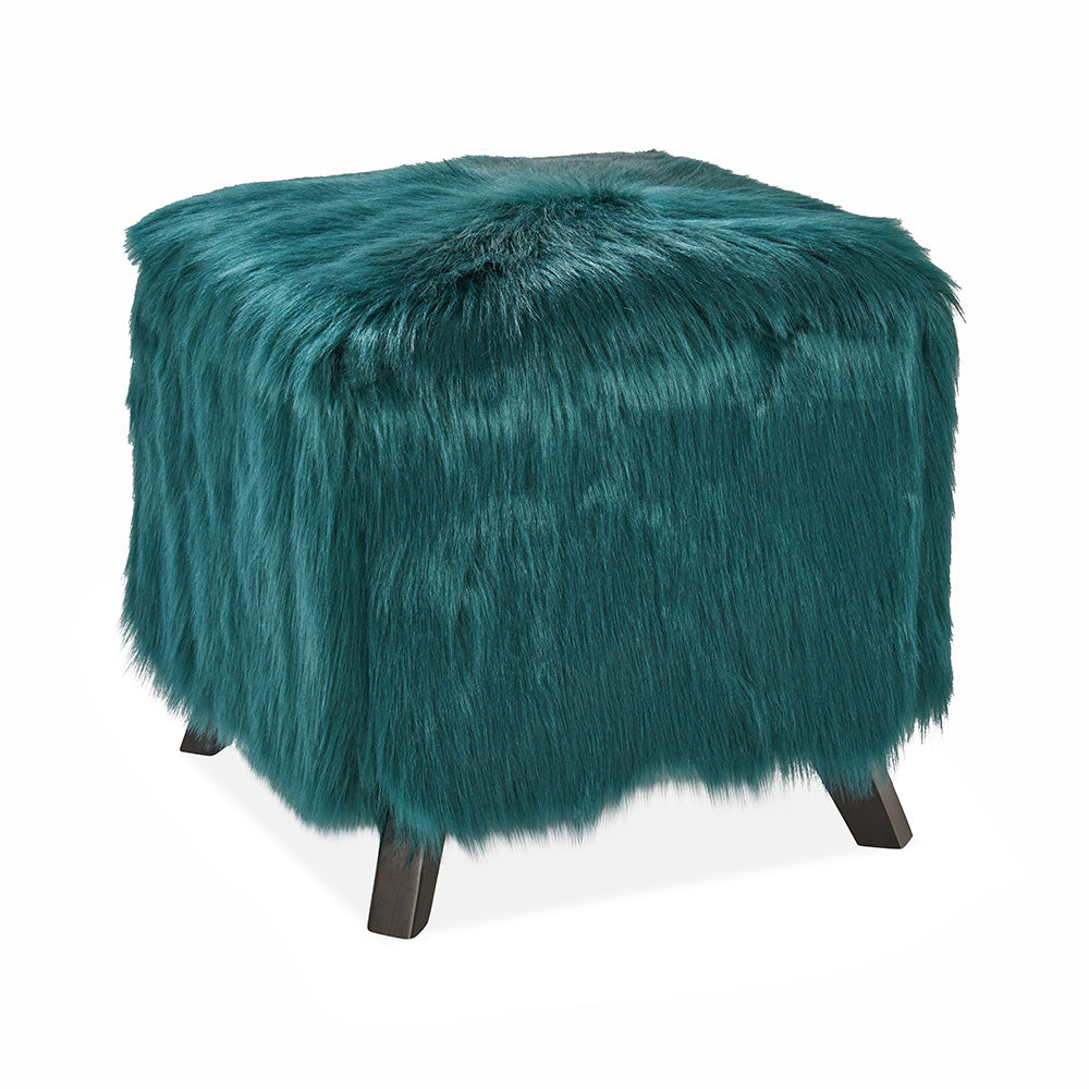 Faux Sheepskin Teal Cube Stool