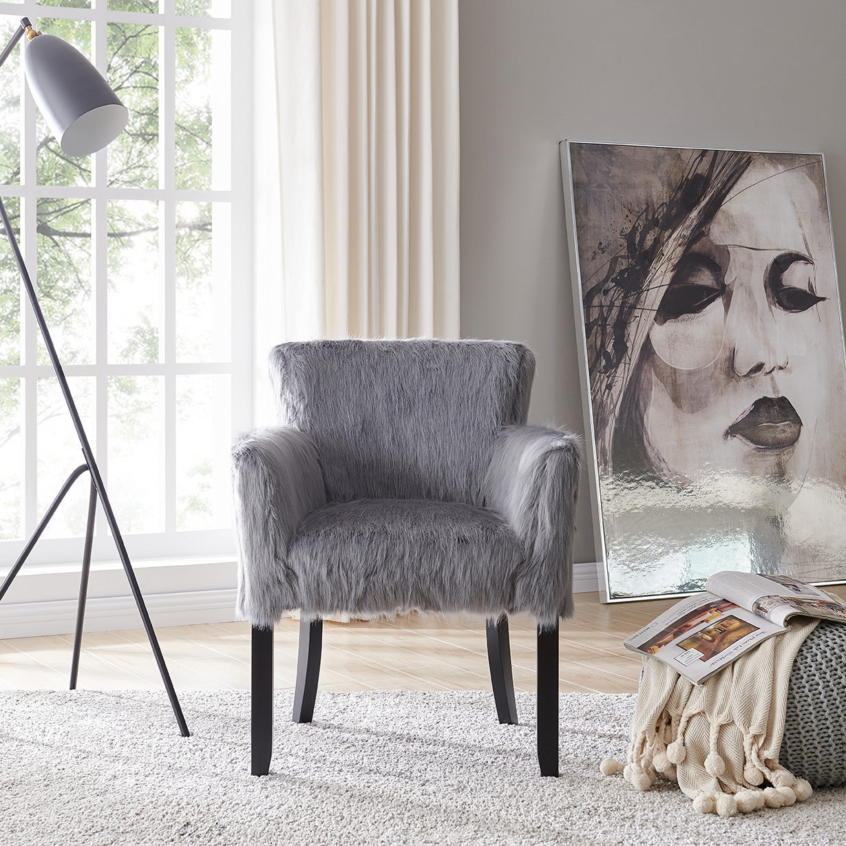 Faux Sheepskin Grey Tub Chair