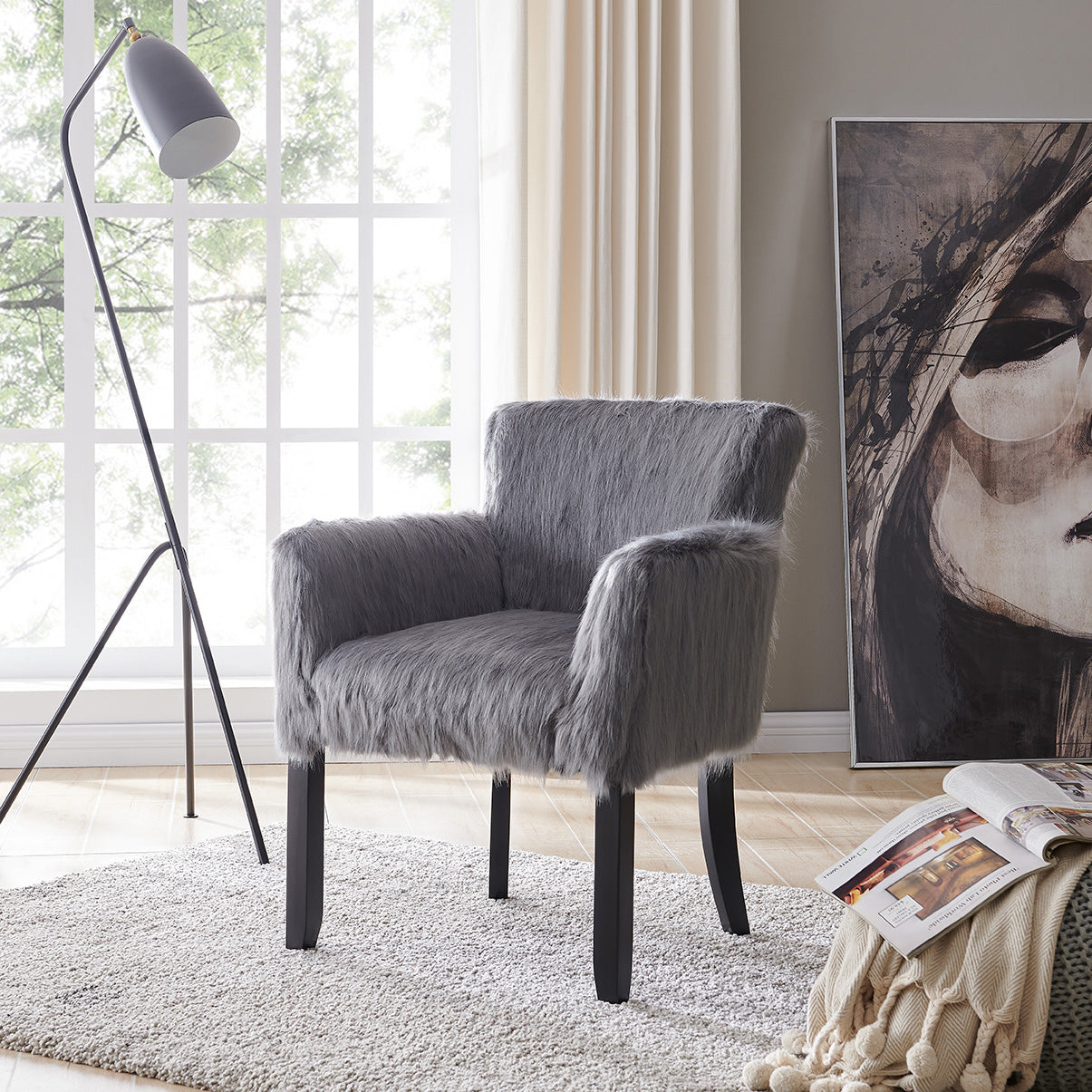 Faux Sheepskin Grey Tub Chair