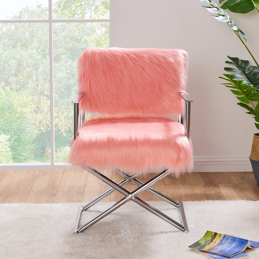 Faux Sheepskin Pink Directors Chair