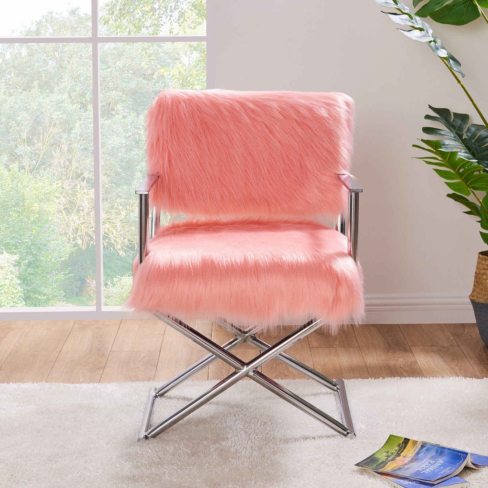 Faux Sheepskin Pink Directors Chair