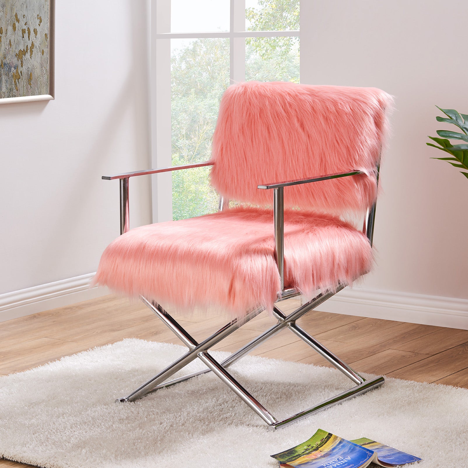Faux Sheepskin Pink Directors Chair