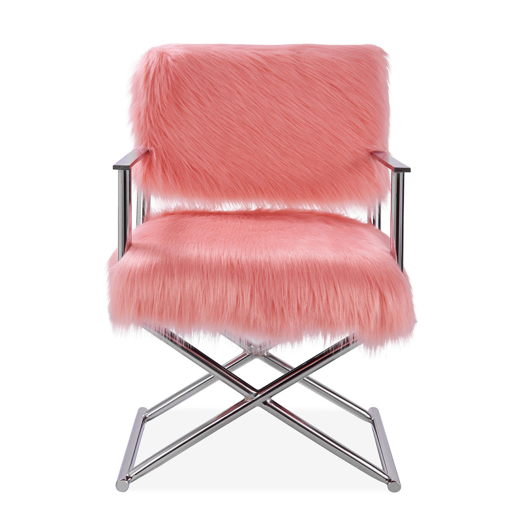 Faux Sheepskin Pink Directors Chair